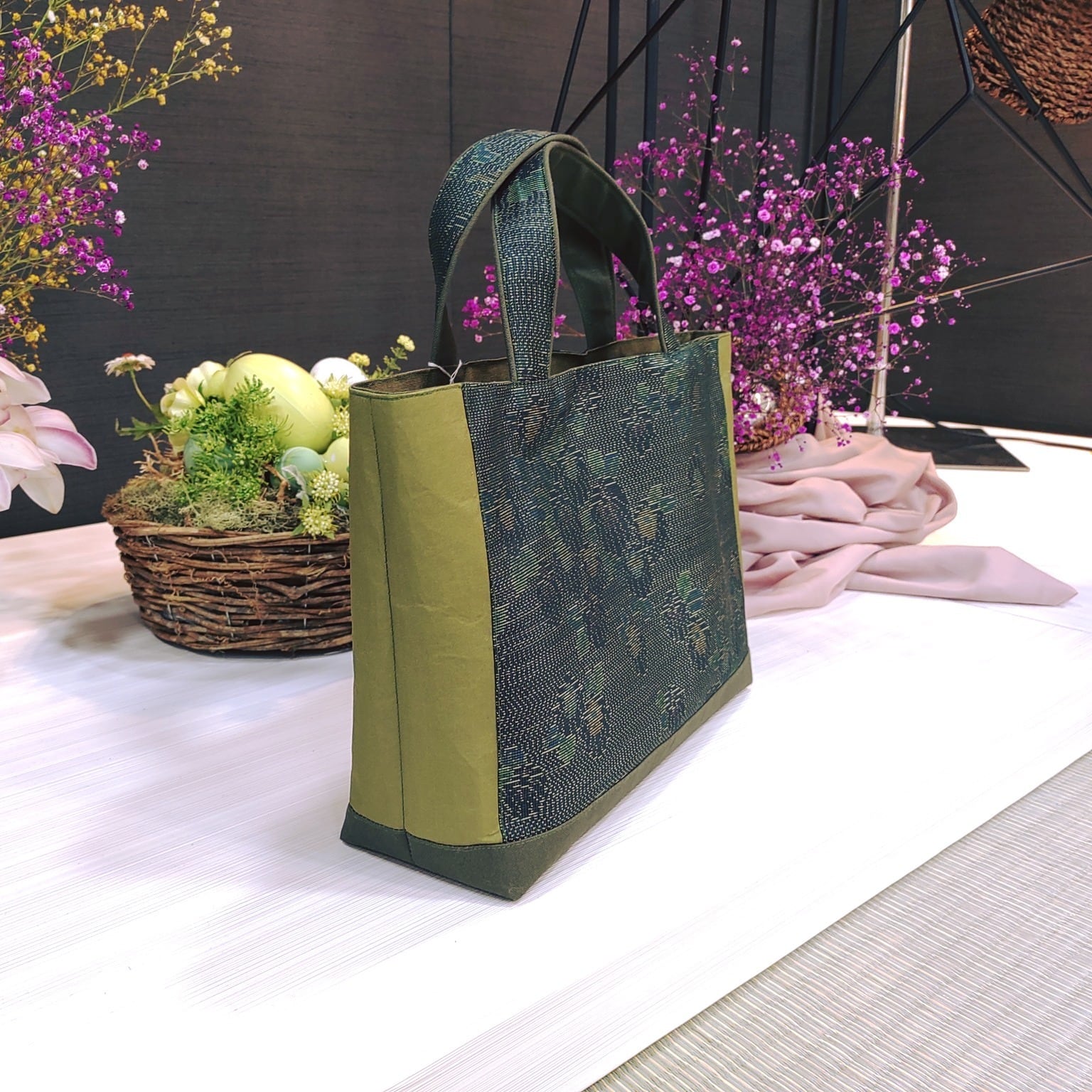 緑のお着物をリメイクしたトートバッグ | アトリエすずきの洋傘