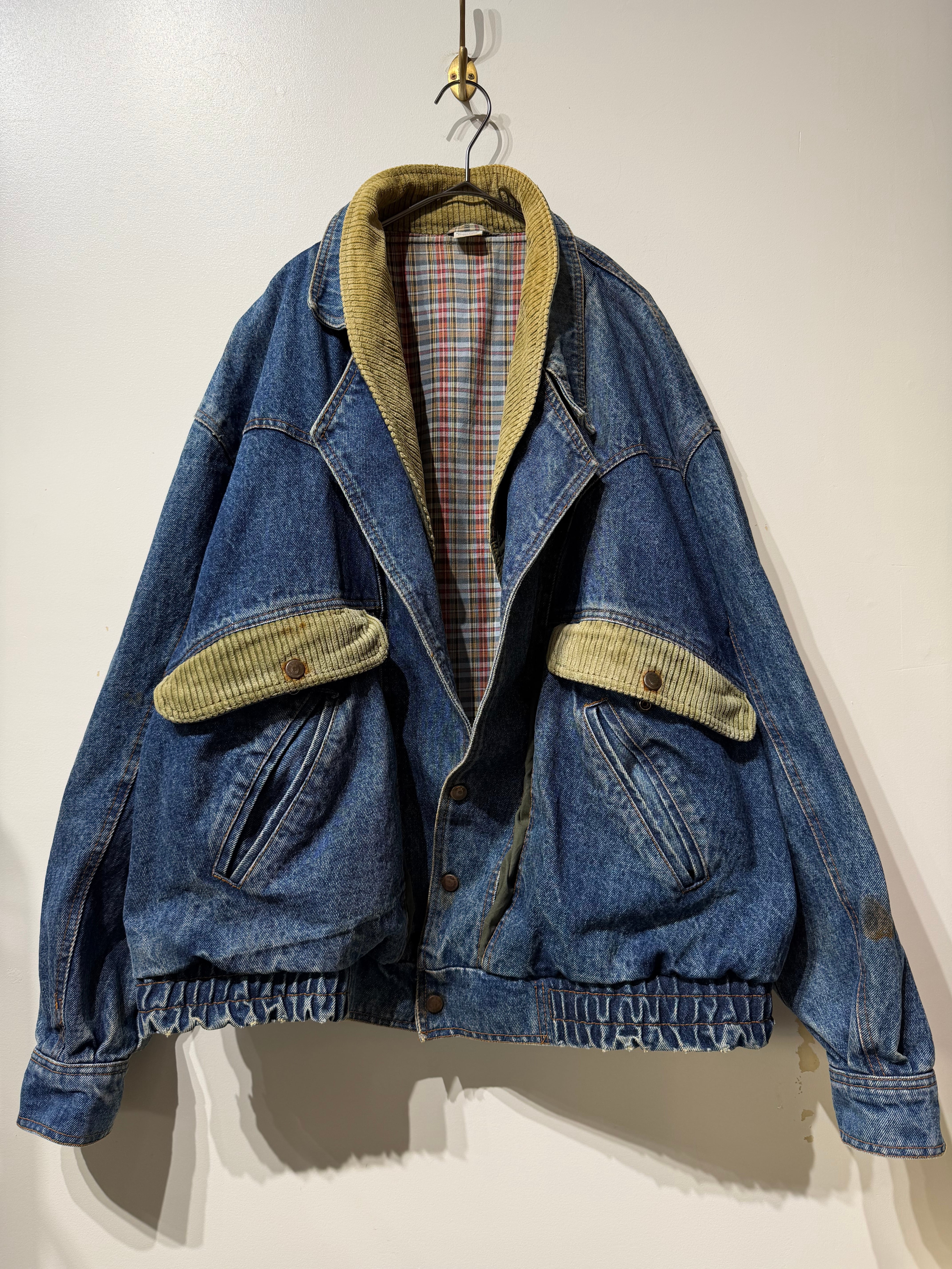 ジャケット・アウター unkown vintage denim switching jacket OT1521) 90's denim × corduroy switching jacket with plaid lining