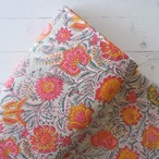 ブロックプリント生地【50cm単位】インド綿  花柄 薄緑×ピンク #22648-GR1