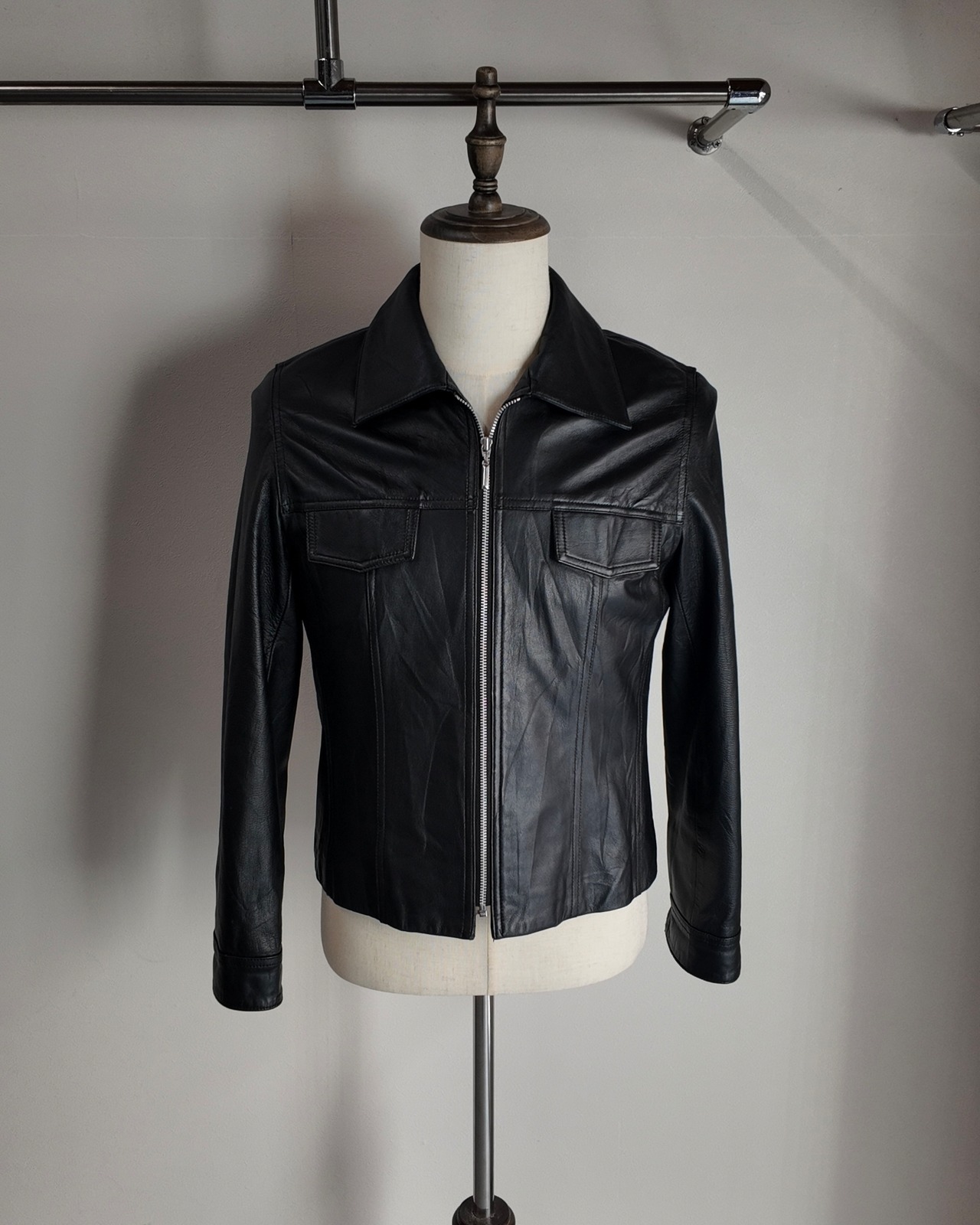 【BALMAIN】zip-up leather tracker jacket