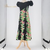 フラダンス 衣装 ワンピース ドレス ブラック系 マーメイドライン エムエムジェイ 日本製 ハワイアンプリント アロハ フラ ダンス MermaidLine MMJ レッスン 練習 ベロア グリーン系 レッド系 黒 緑 赤 フラワープリント 花柄 植物柄 華やか 高級感 上品 おしゃれ リゾート ダンス衣装 エレガント ステージ用 フェスティバル