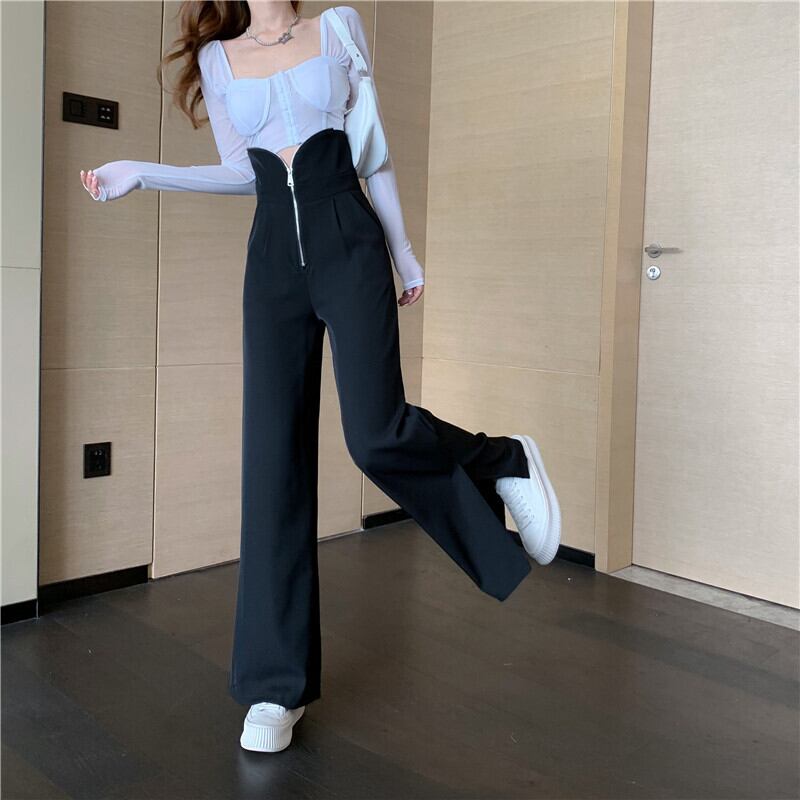 ワイドレッグパンツ ボトムス パンツ ズボン ワイドパンツ アンクル丈 ストレート ワイド ファスナー ポケット ハイウエスト カジュアル 大人 上品 おしゃれ お洒落 かっこいい ルーズ クール 無地 春 秋 10代 20代 レディース 女性用 デート お出かけ 女子会 お泊まり 休日 イベント 普段使い ファッション コーデ スタイル サイズ S M L 黒 ブラック