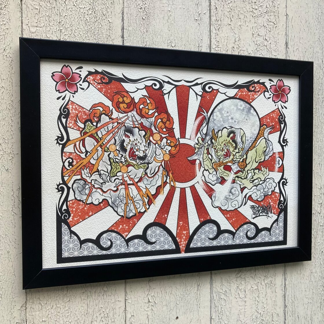 尾九 画 風神雷神ノ図 A4サイズ フレーム付き | Pay ID