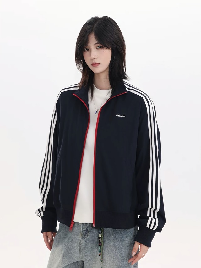ストライプジップナイロントラックジャケット / Stripe Zip Nylon Track Jacket