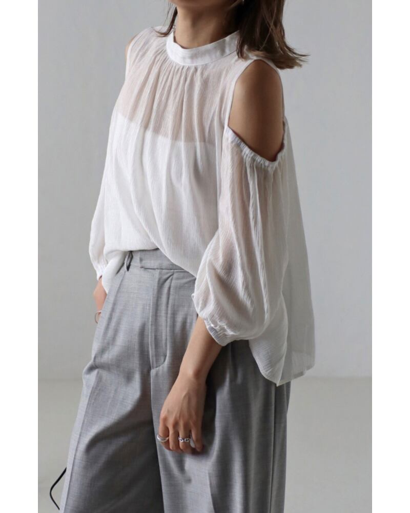 楊柳シアーオープンブラウス