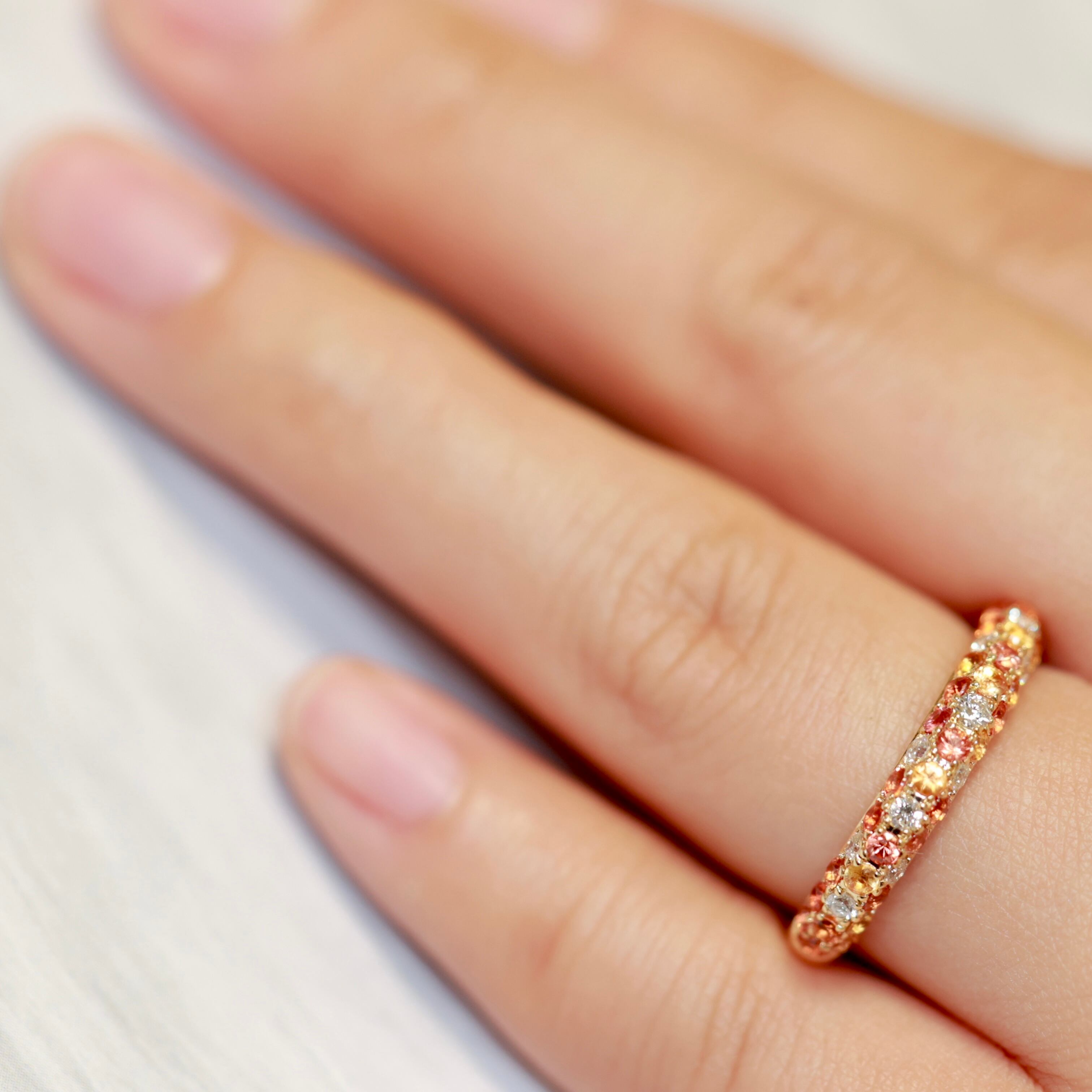 K18 YG サファイア ダイヤモンド パヴェ リング 12号 オレンジ  