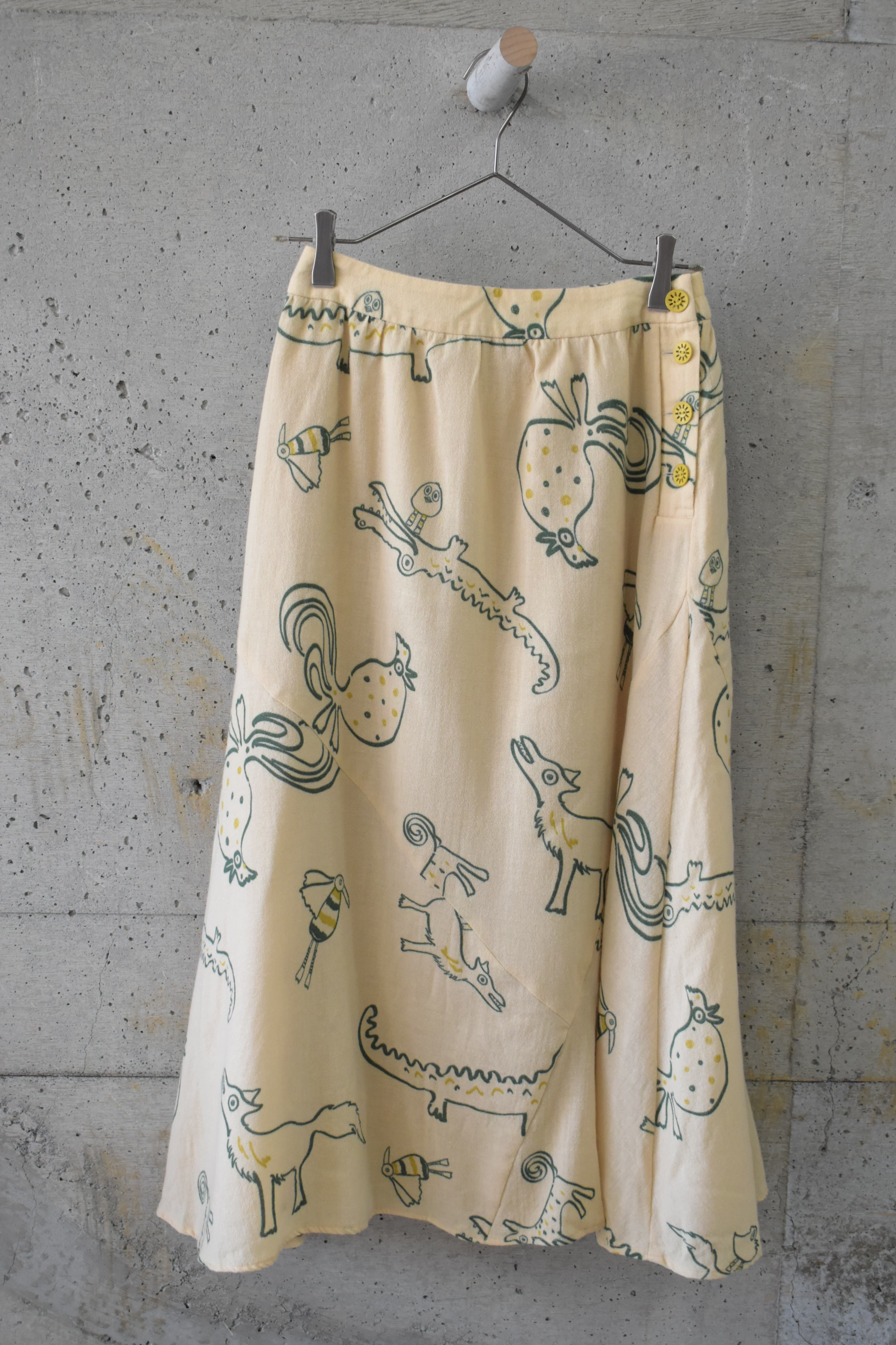 Hand-drawn animal flared skirt