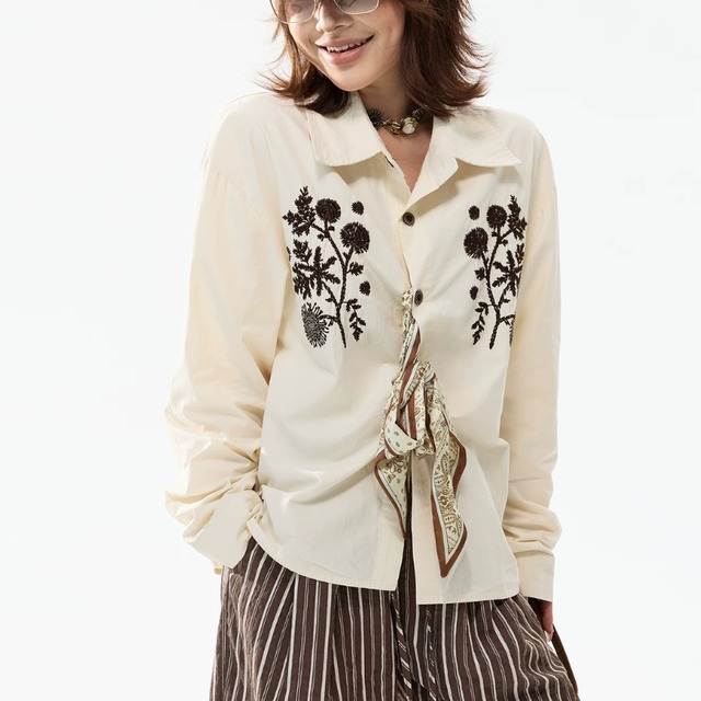 retro botanical design shirt　レトロボタニカルデザインシャツ　J2108