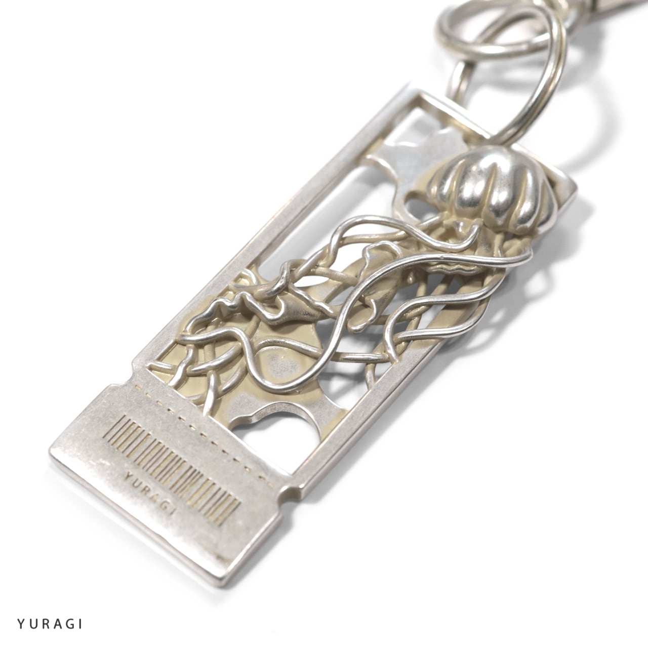 antique silver Jellyfish ticket design key ring-アンティーク