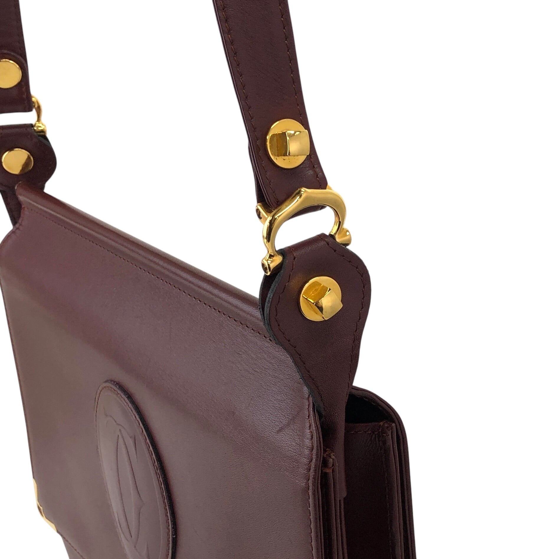 Cartier カルティエ ショルダーバッグ ボルドー ロゴ レザー フラップ