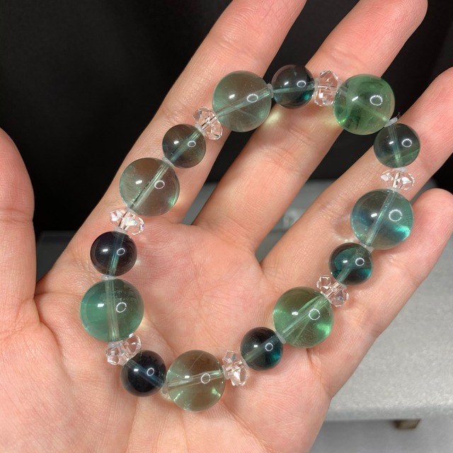 N.透明感抜群✩ブルーグリーン×グリーンフローライトデザインブレスレット