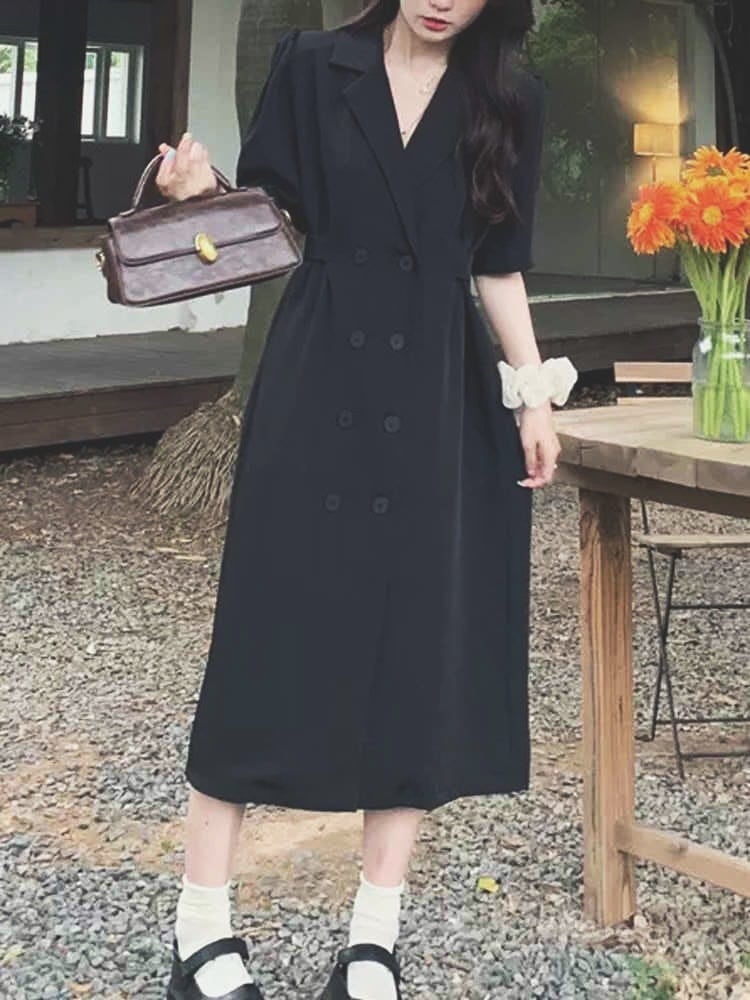 ダブルブレストコート風ワンピース エレガントコーデ 襟付き レトロ 可愛い おしゃれ 大きいサイズ 韓国 Ch4767 可愛い大きいサイズ韓国レディースファッション通販 Chulachula チュラチュラ