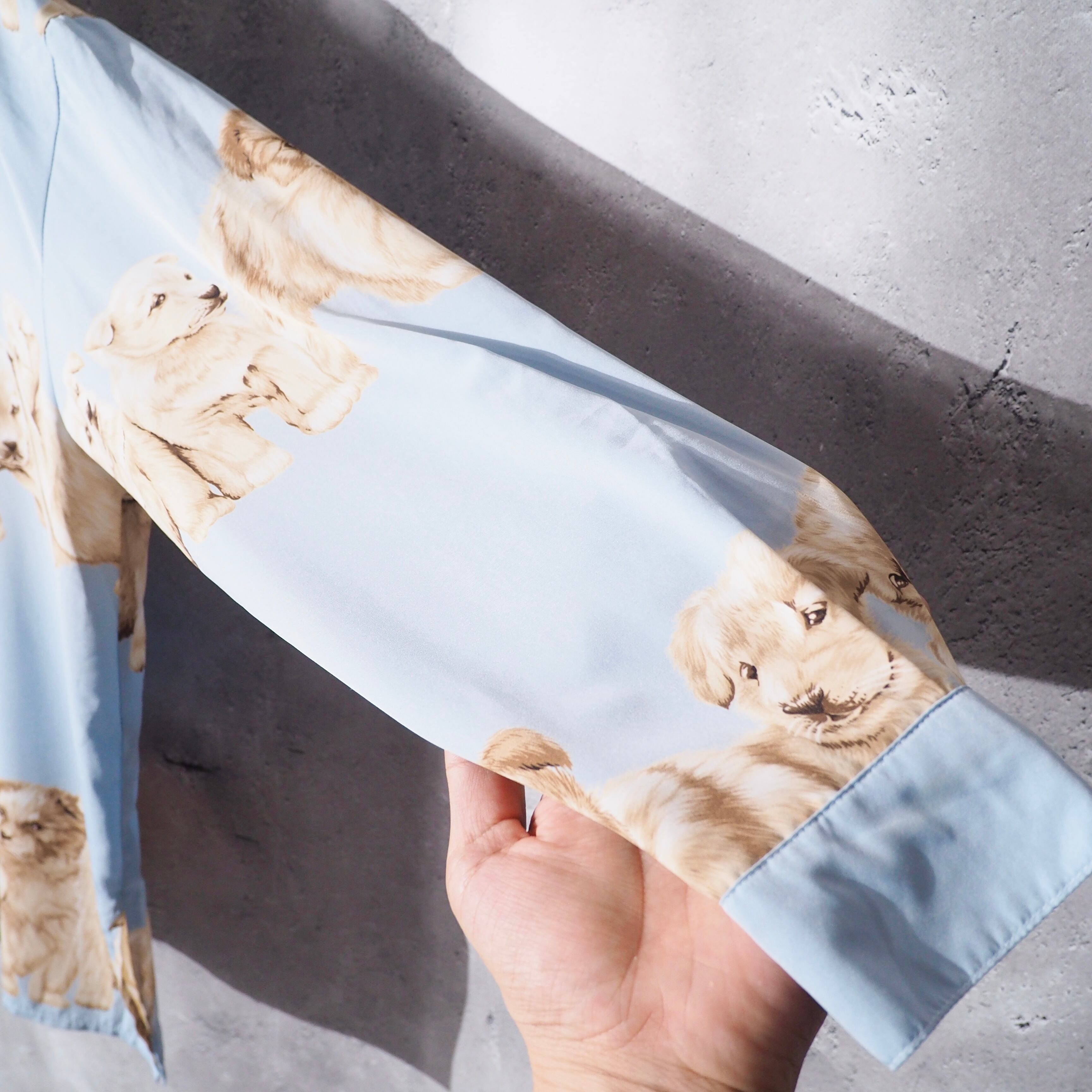 1980s Pretty Puppy Dogs printed vintage Open collar Shirt