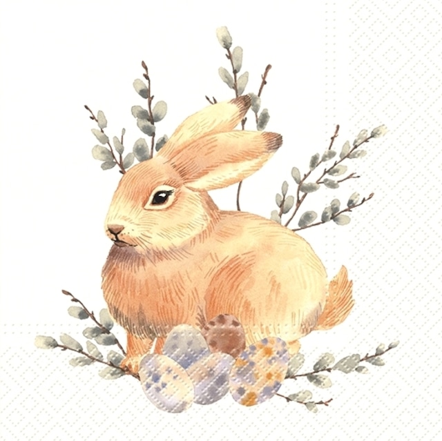 【TETE a TETE】バラ売り2枚 ランチサイズ ペーパーナプキン Watercolor Bunny ホワイト