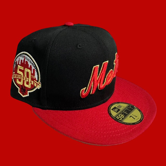 New York Mets 50th Anniversary New Era 59Fifty Fitted / Black,Red (Gold Brim)