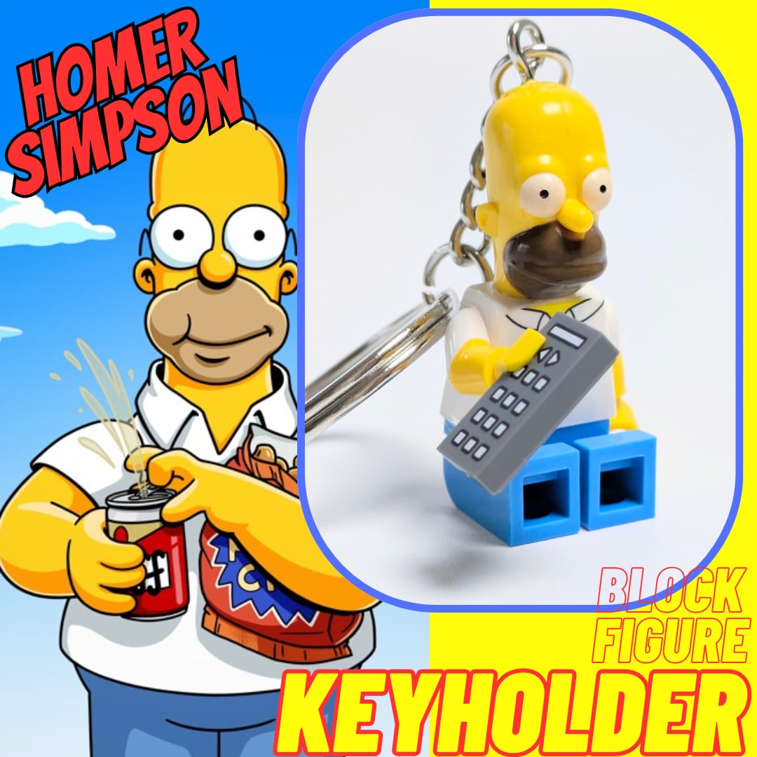 ★ブロックフィギュアキーホルダー★【 The Simpsons(ザ シンプソンズ)】ホーマー・シンプソンズ TVのリモコンは譲れないver.(笑)〚アメリカン雑貨 アメトイ〛