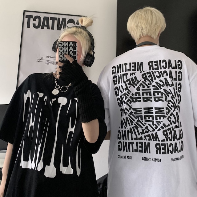 ユニセックス tシャツ 英字 オーバーサイズ トップス メンズ レディース ゆったり 大きめ カジュアル ストリートファッション / Personality Street Rotating Letter Print T-shirt (DTC-642142553826)