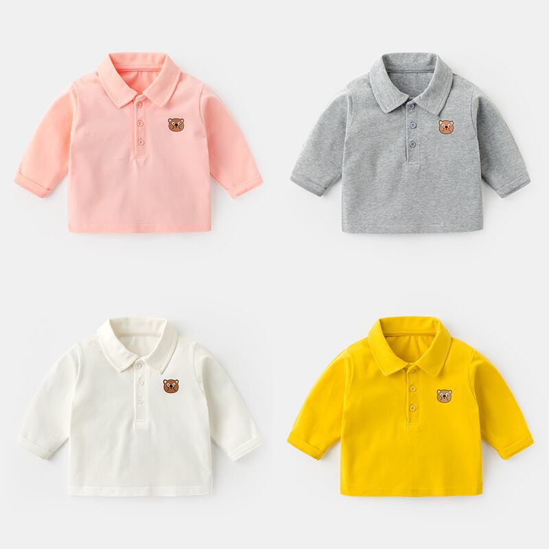 赤ちゃんのTシャツラペルポロシャツ秋の服の赤ちゃんの漫画のプリントTシャツ子供の綿の長袖Tシャツの男性の春と秋の潮 Duduベイビー31684753594