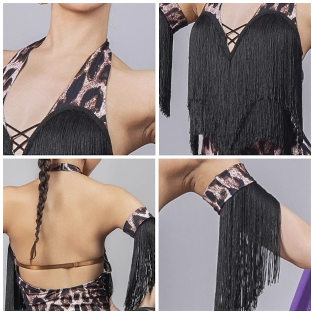 ホルターネック レオパード フリンジ ラテンドレス 1col D00497