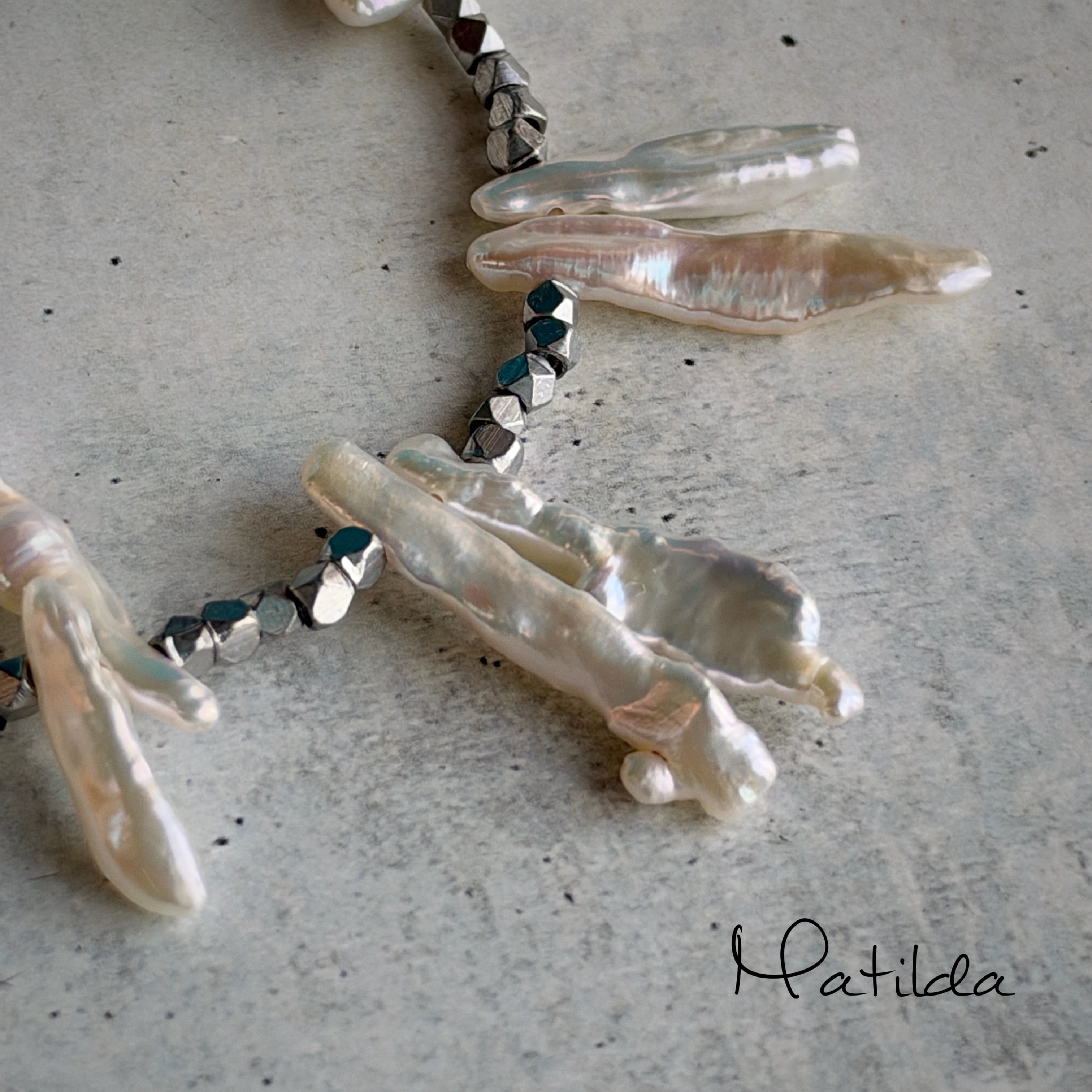 metal & stone bracelet(淡水パールC)