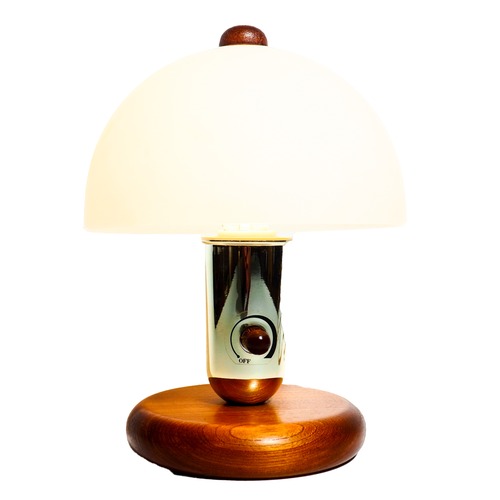 1997 Wooden Base & Stainless Steel Dimmable Shade Lamp
