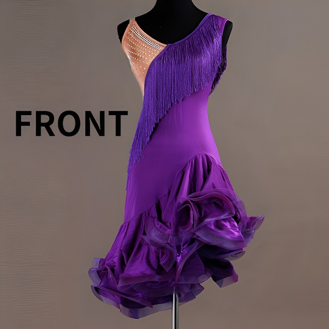 フリンジ アシンメトリー ミディアム ラテン ダンスドレス ds1161