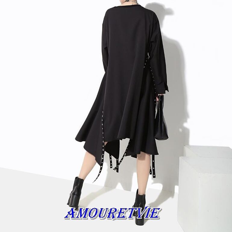 ワンピース スタイリッシュ ロング ロックスタイル モダン シック 黒 ブラック 個性 モード系 モード ヴィジュアル系 242 Amouretvie 韓国系 モード系 個性的ファッションの通販サイト