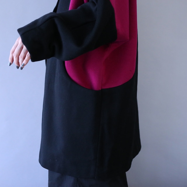 bi-color over silhouette dolman sleeve wool coat