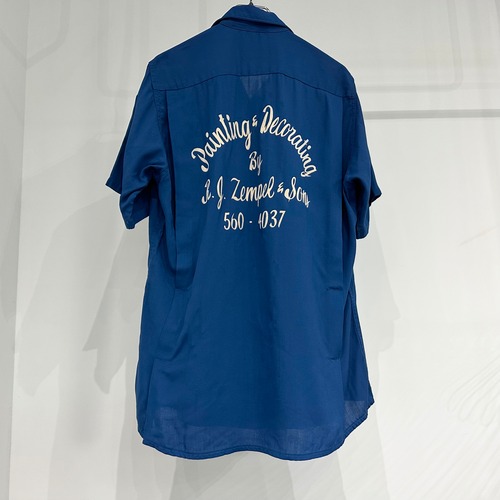 【USED】50s vintage ボーリングシャツ King Louie 半袖 ブルー Ｓ フロッキープリント