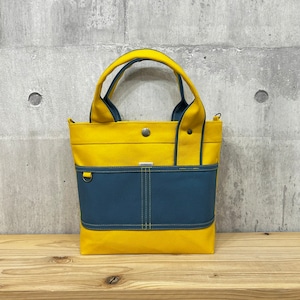 当店人気No.1.▽Bi Color Tote "M"【マスタード×レインブルー】