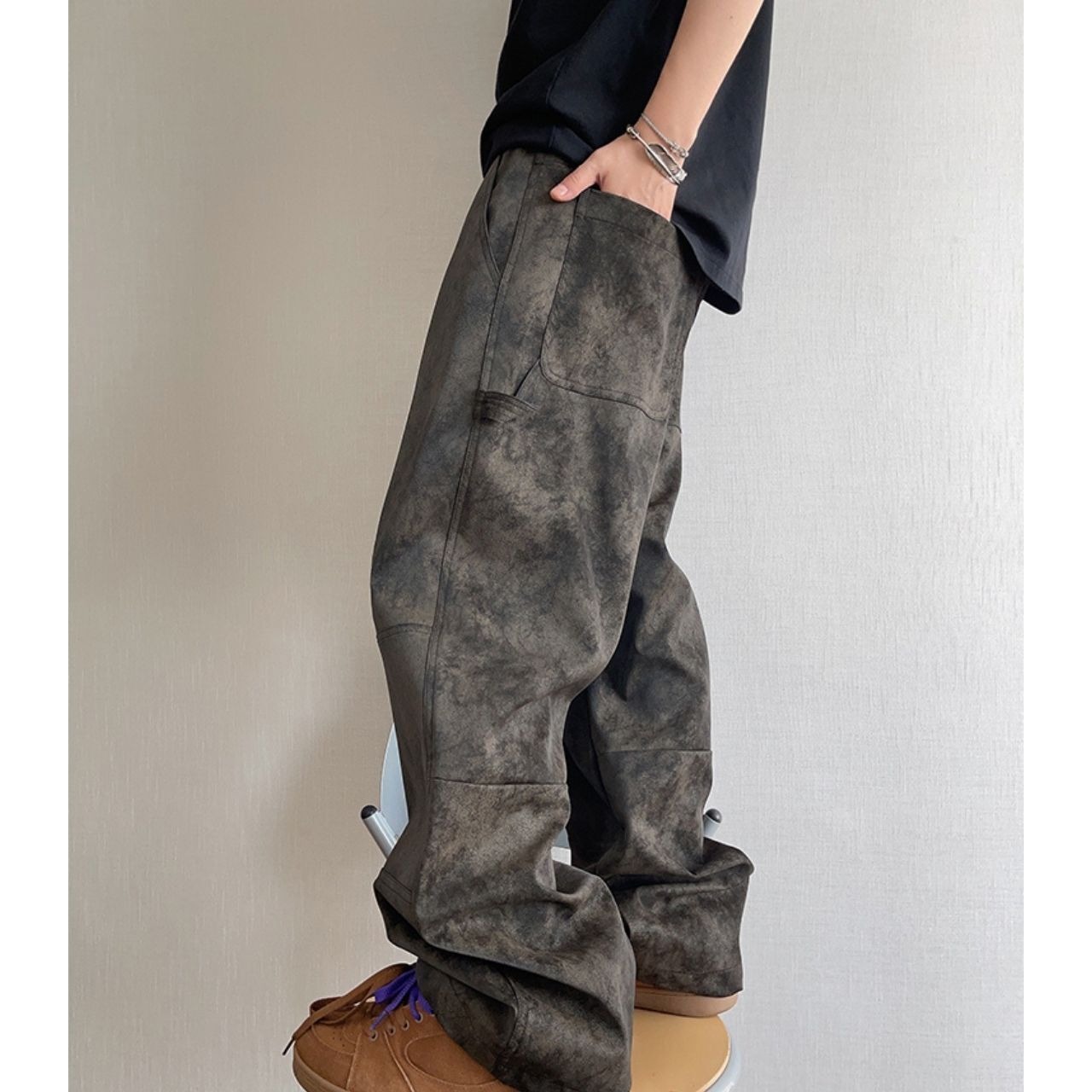 スエード風マーブルルーズパンツ　1159