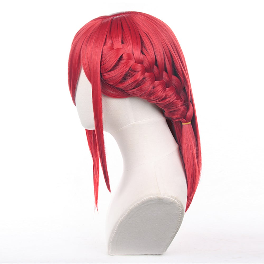 コスプレ耐熱ウィッグ レッド セミロング 編み込み 三つ編み