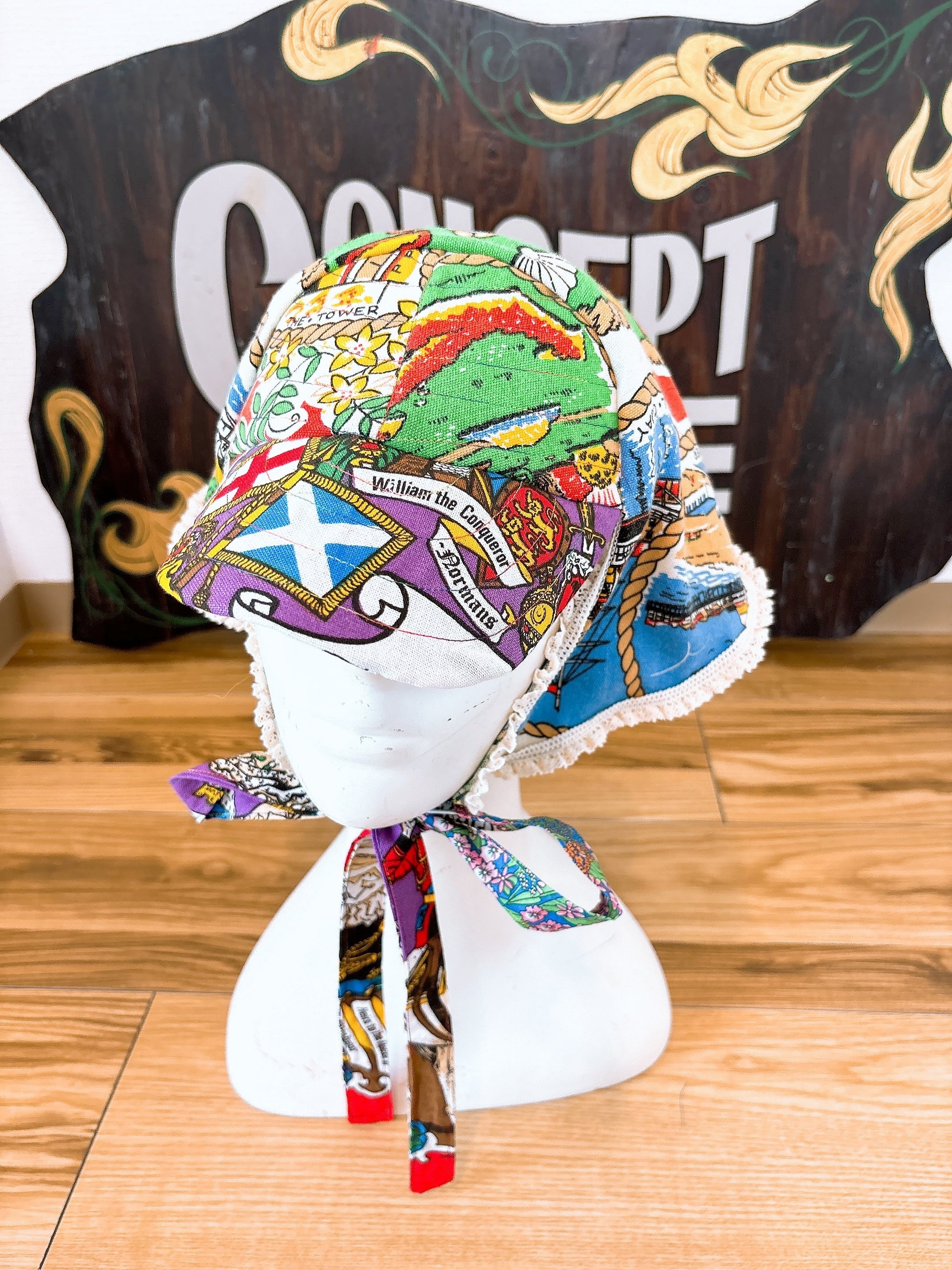 2wy babushka cap トーションレース 地図柄