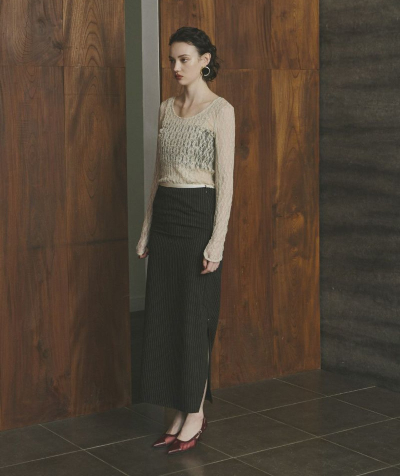 Blocking Lace Inner / BEIGE - 5