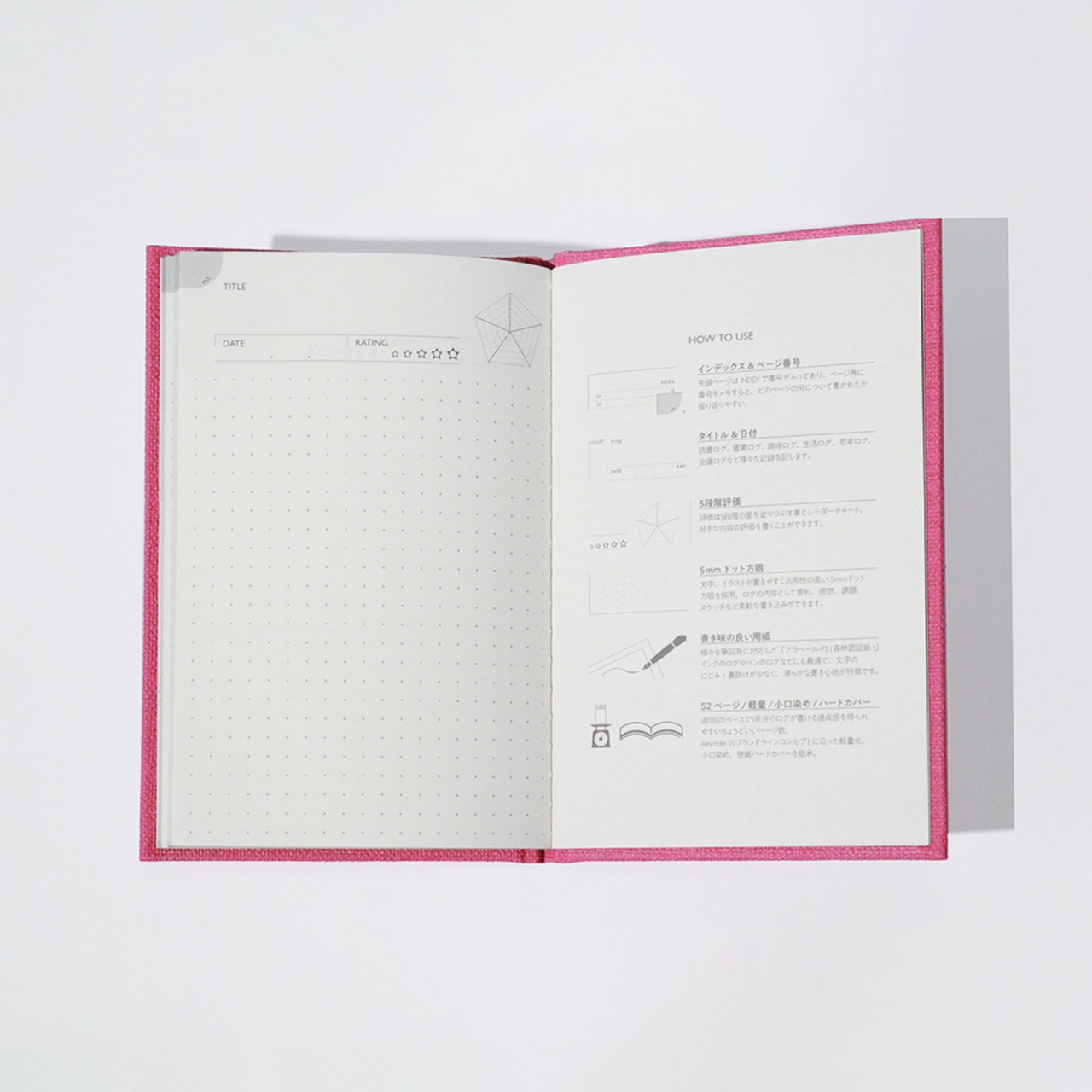 Multi-log note - 【ドット方眼・五段階評価】北欧ネイビー / A6変形 / ハードカバーノート