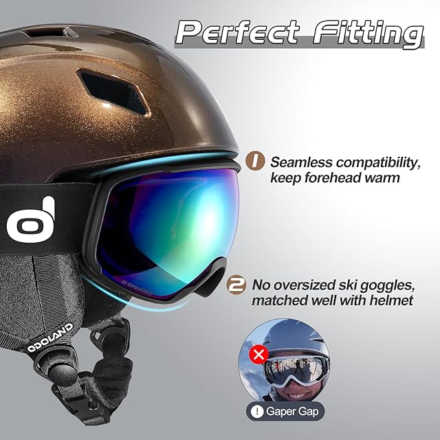 Odoland スキーヘルメットセット ゴーグル付き スノーボードヘルメット