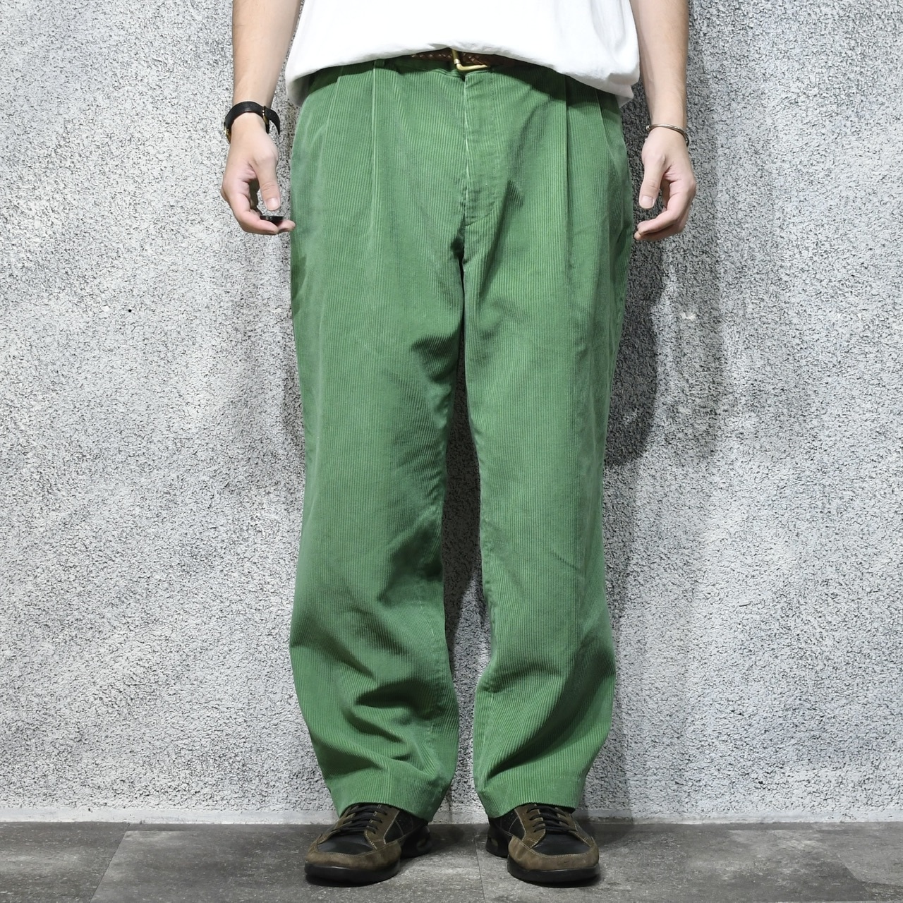 green wide corduroy pants