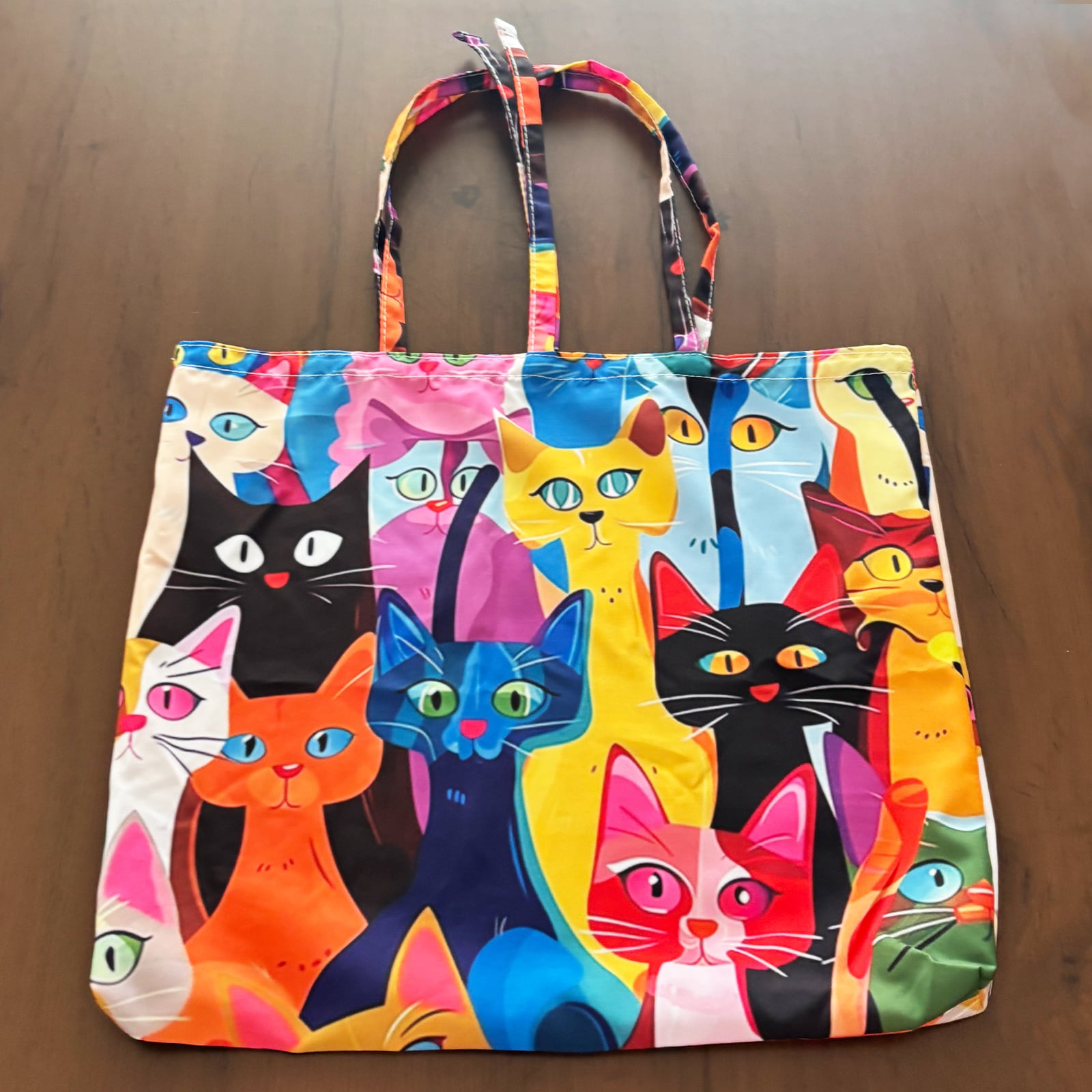 猫柄】カラフルトートバッグ 結び紐付 大容量 44cm エコバッグ | Rissu