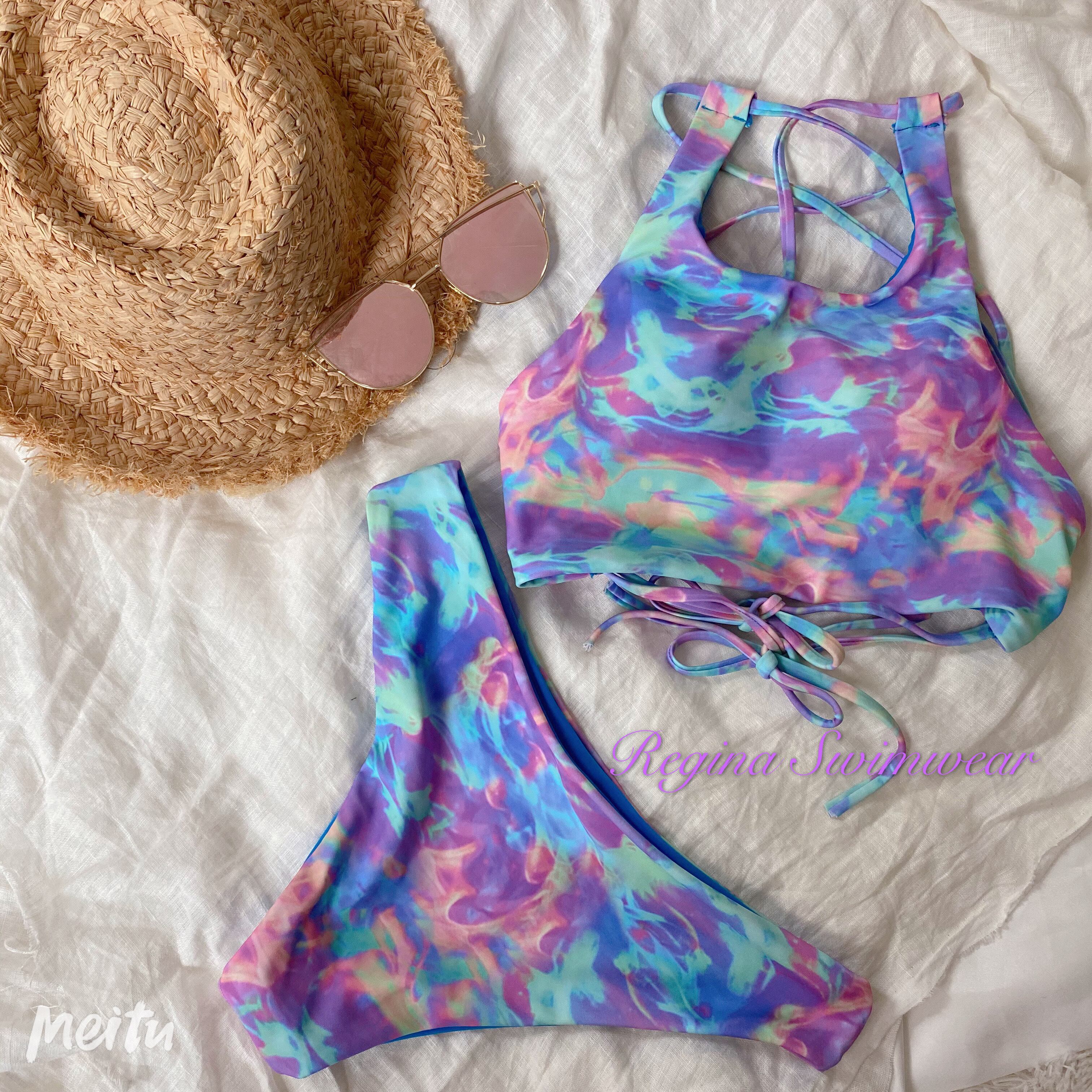 タイダイ バッククロス ハイネックビキニ