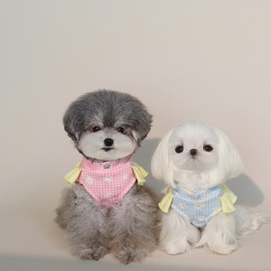 【PET】全2色格子柄フラワー付きトップス
