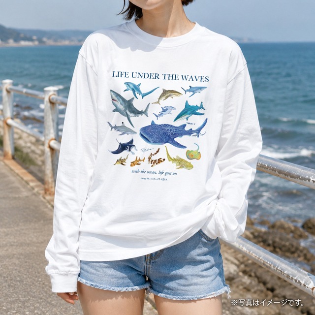 海の生きもの長袖Tシャツ（サメ・エイ）｜LIFE UNDER THE WAVES Model-05