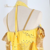 社交ダンス 衣装 スタンダード ドレス ワンピース スタンダードドレス 黄色 フロート レース フリル デモ 競技 ダンス パーティ 発表会 イエロー系 ホワイト系 黄色 白 キラキラ 輝き かわいい エレガント おしゃれ 演出用 ダンスウエア ダンス大会 用衣装 女性用