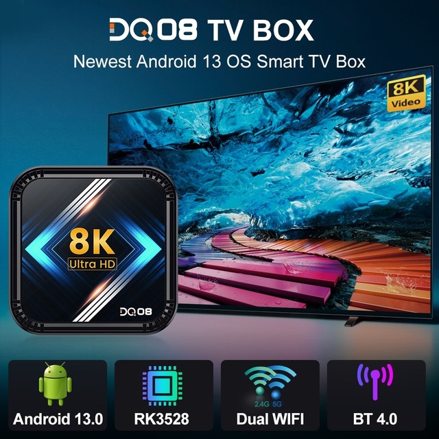 DQ08 RK3528 スマート TV ボックス android 13 4G + 32G クアッドコア Cortex A53 サポート 8K ビデオ  4K HDR10+ デュアル Wifi BT Google Voice S223256805689556349 | e-通販