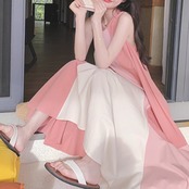 Pink Patchwork Maxi Dress 5073