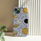 受注生産 iPhoneケース ラベンダー背景の月と惑星柄｜天体モチーフ STAR067B