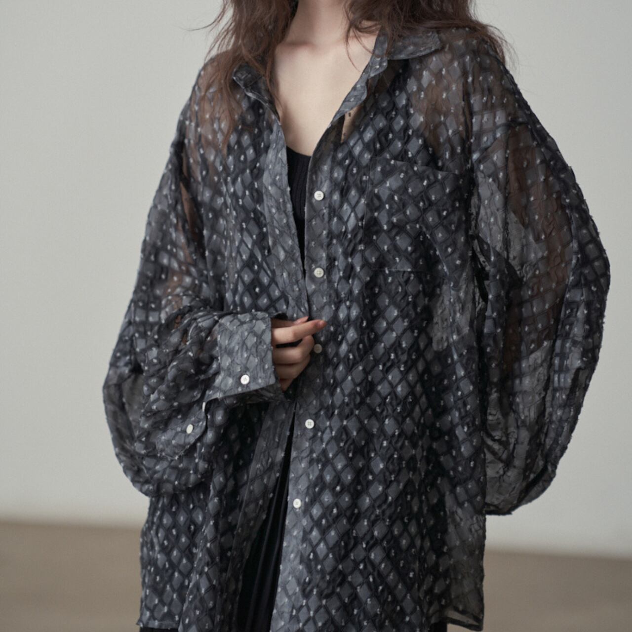 diamond dot see-through shirt L0007