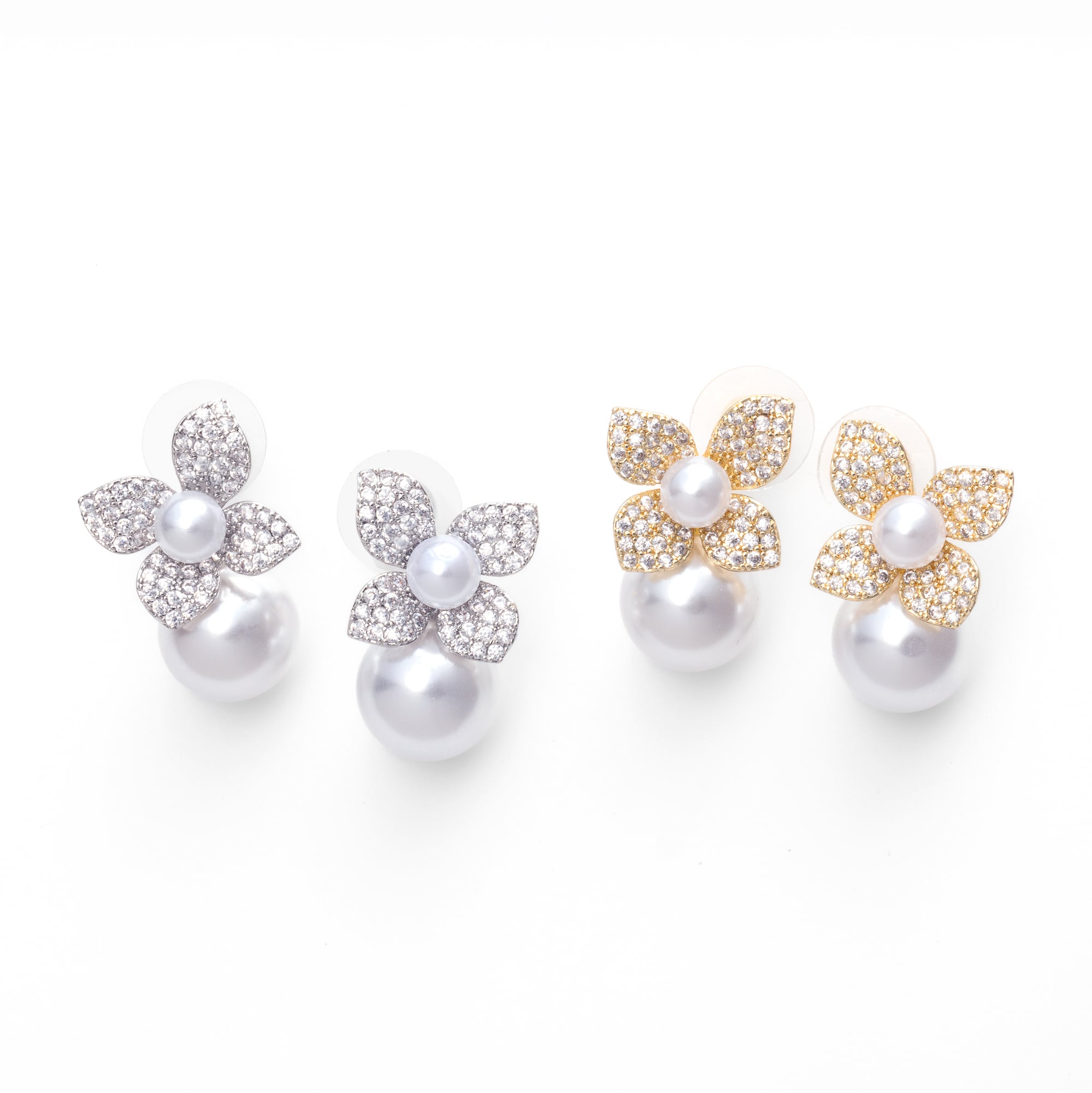 E-122 フラワーパールピアス Silver/Gold