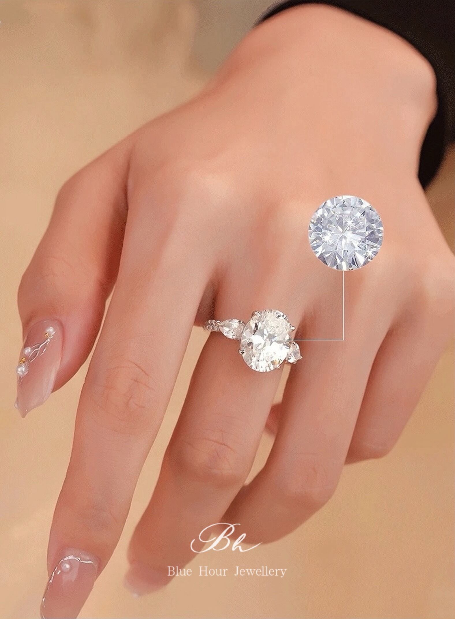 5カラット オーバル 高炭素ダイヤモンド 3石 キラキラ ゴージャス