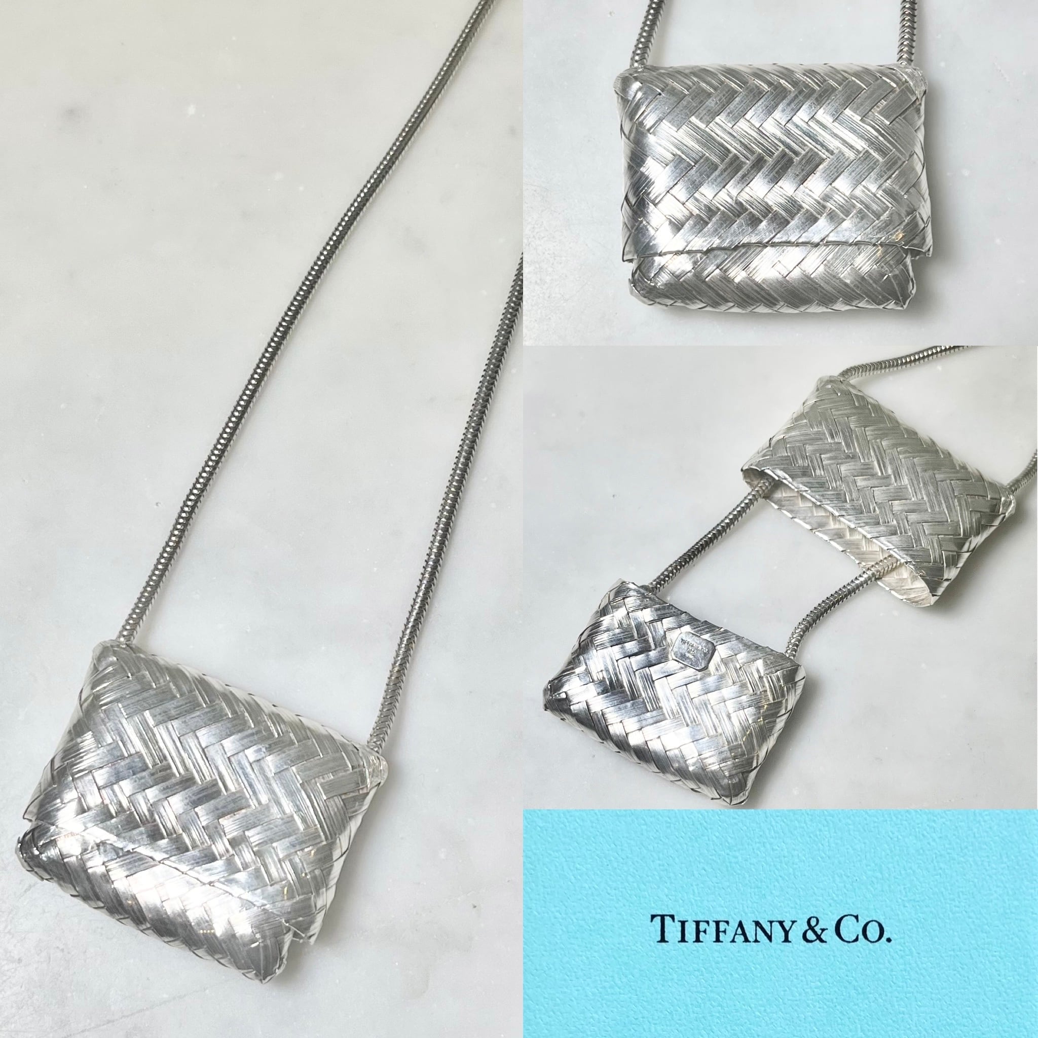 vintage TIFFANY intrecciato silver pill case pendant necklace