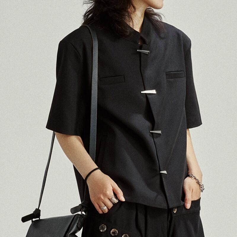 スタンドカラー 比翼仕立て五分袖シャツ 1color MTO0315